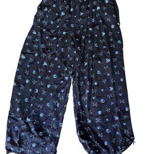 THREADS of LUXX dark blue bow rose pajama bottom pants WOMEN XL